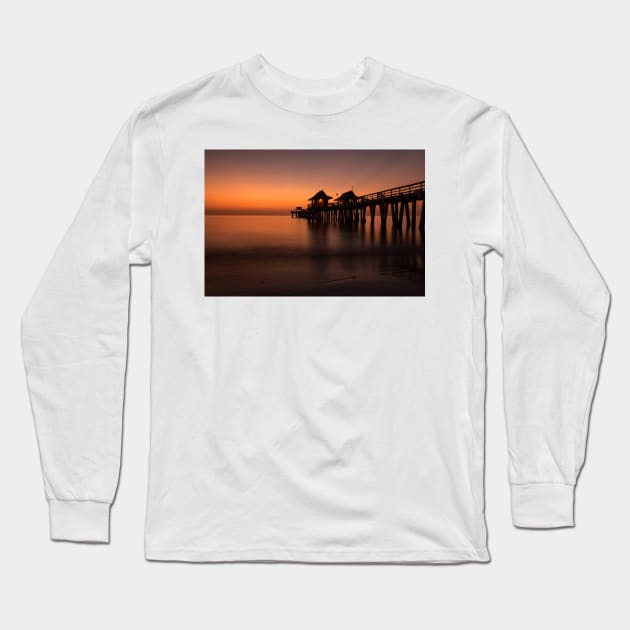 Fort Myers Pier Sunset Long Sleeve T-Shirt by StacyWhite